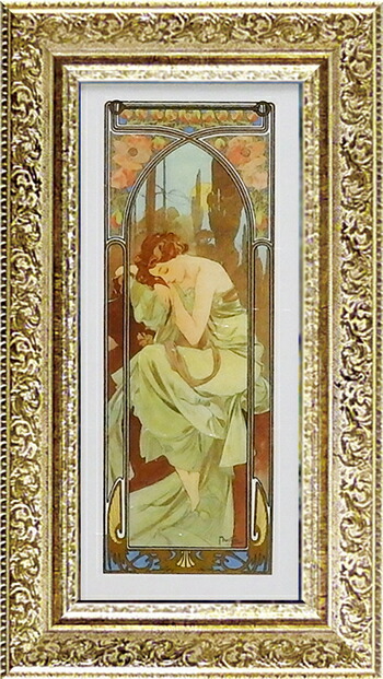 ミュシャ 額装リトグラフ 夜のやすらぎ ミュシャ『四つの時の流れ:夜の