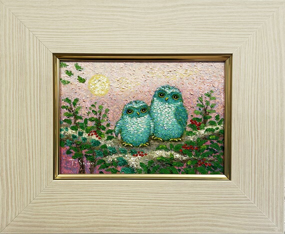 キャンバス油絵 シー 横顔もかわいい福を呼ぶふくろう おもしろ現代