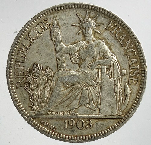 1909年)フランス領 インドシナ 1ピアストル銀貨 1909年)フランス領