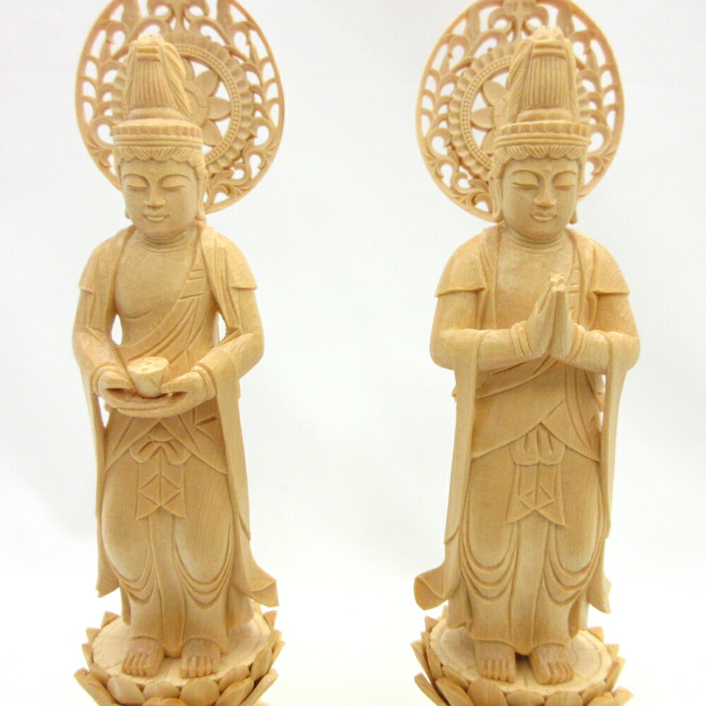 観音菩薩立像・勢至菩薩立像 3寸 #565#566 ◇白檀 木彫 仏像 観音菩薩