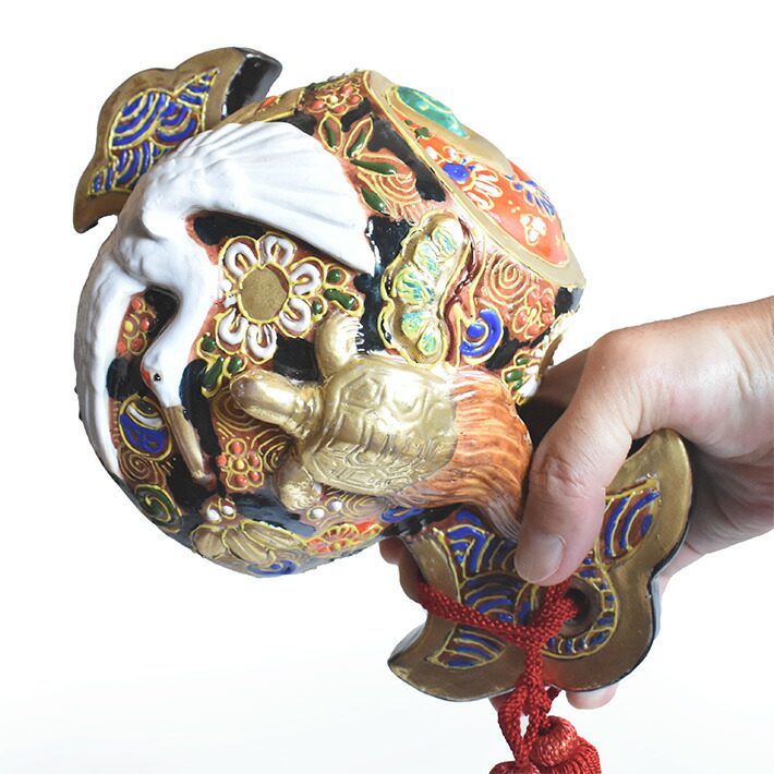 九谷焼名工陶ハ松鶴乃図御小槌金運財運開運商売繁盛置物BJ177