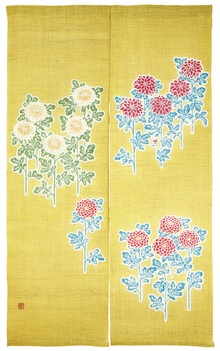 京都くろちく【新品】高級筒描麻暖簾「金魚紋」日本製♪150センチ