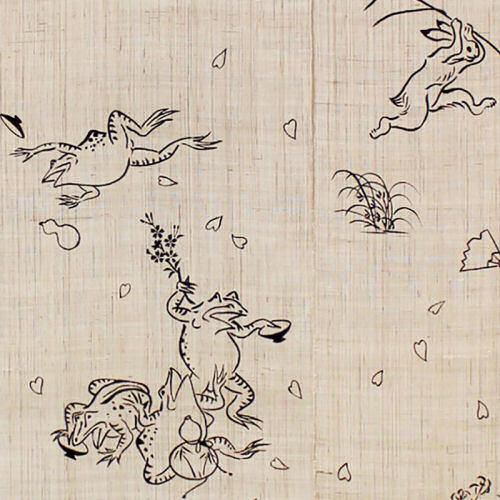 楽天市場】麻のれん 手描きのれん 「宴」 鳥獣戯画のれん 万葉舎