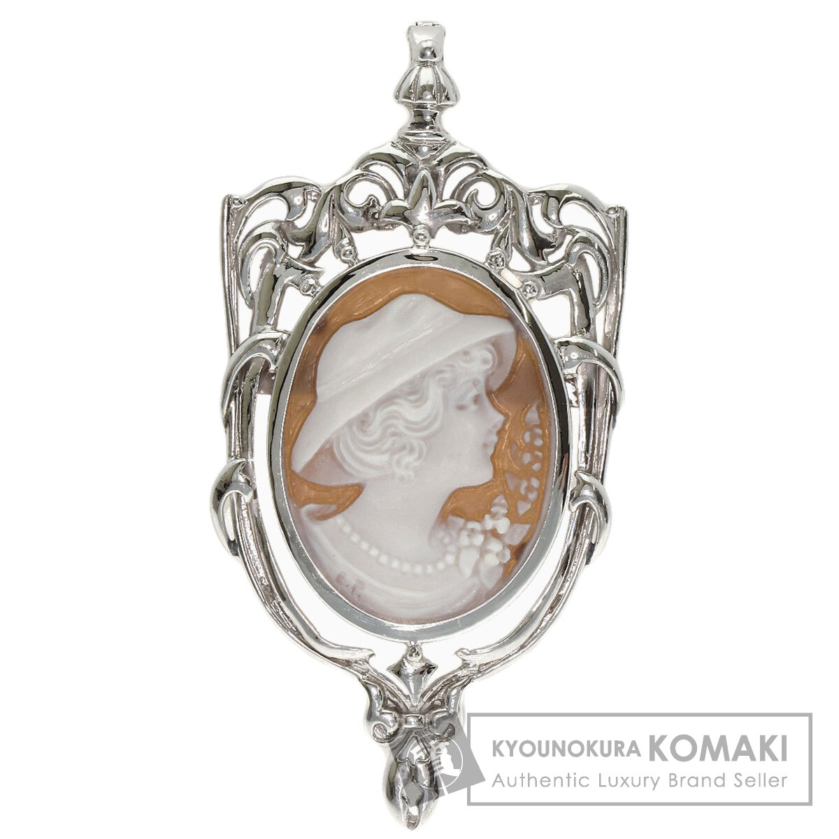 カメオ F.W.Klein ブローチ ペンダントトップ K14WG サイン入り