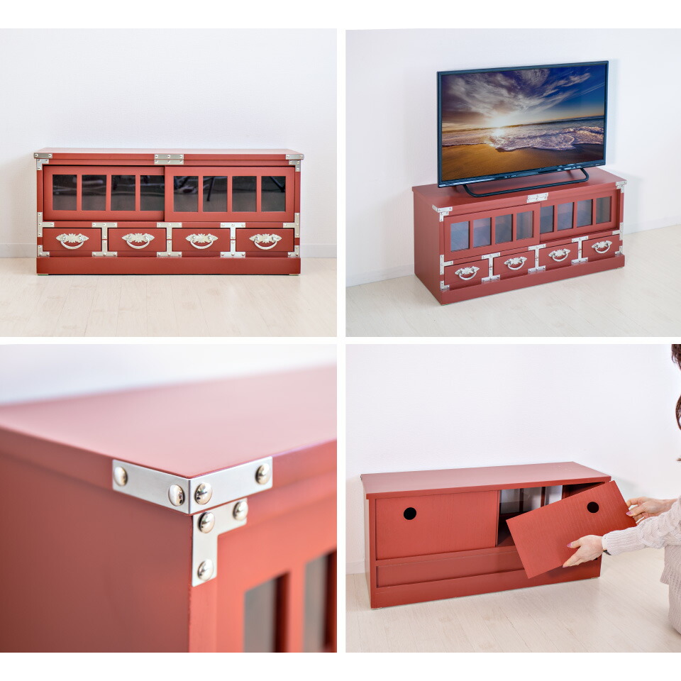 ローボード チェスト 引き出し テレビ台 飾り棚 箪笥 収納 木製 民芸調