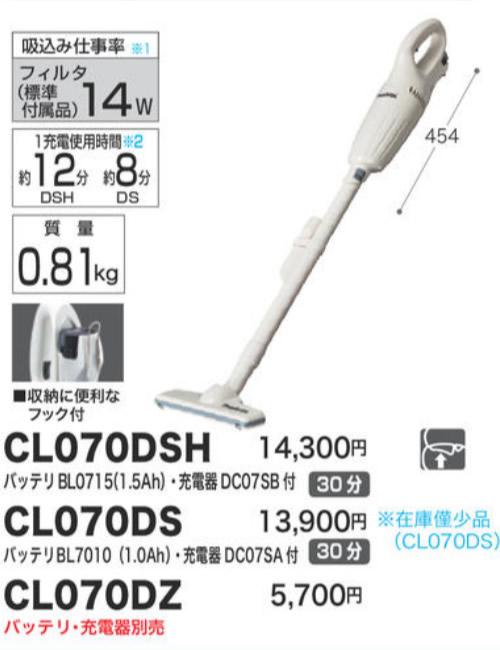 楽天市場】マキタ makita CL070DSH 充電式クリーナ コードレス掃除機