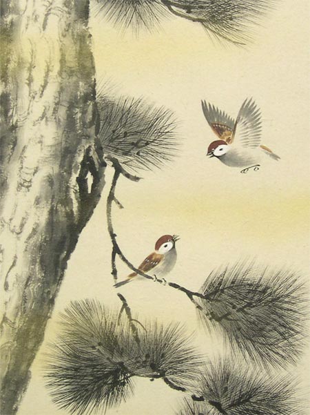 楽天市場】掛け軸 松に雀 (三宅和光) 送料無料 【掛軸】【半間床】【丈