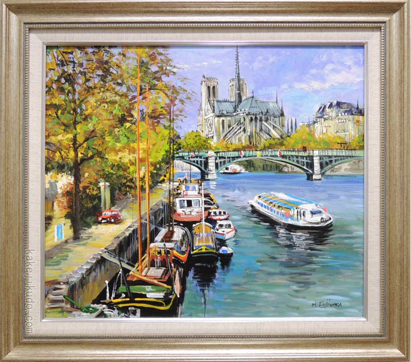 特大 絵画 油絵 肉筆 エッフェル塔 セーヌ川 パリ フランス