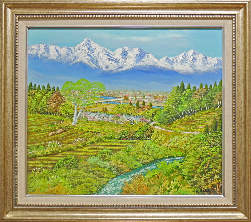 油彩画 白馬風景 油絵白馬風景