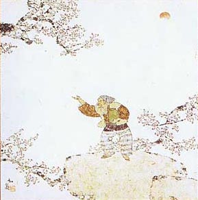 小杉放庵直筆紙本掛け軸共箱付き(題名霜の河雀) 小杉放庵直筆紙本