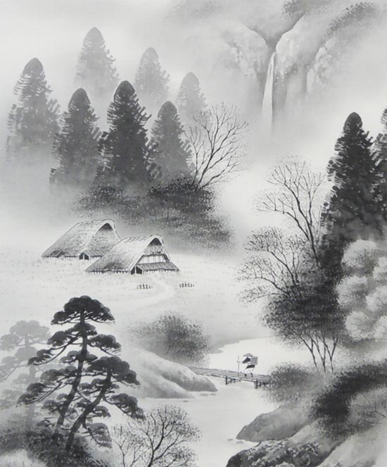 水墨画 自然風景 掛け軸 水墨画 掛軸 山水風景