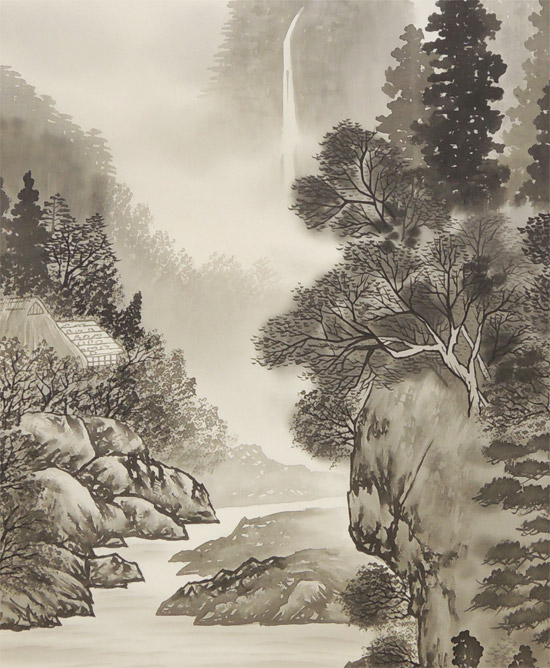 水墨画 自然風景 掛け軸 水墨画 自然風景 掛け軸 真作】掛軸 幽玄の