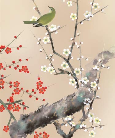 楽天市場】掛け軸 紅白梅に鶯 (田村竹世) 送料無料 掛軸 : 掛け軸