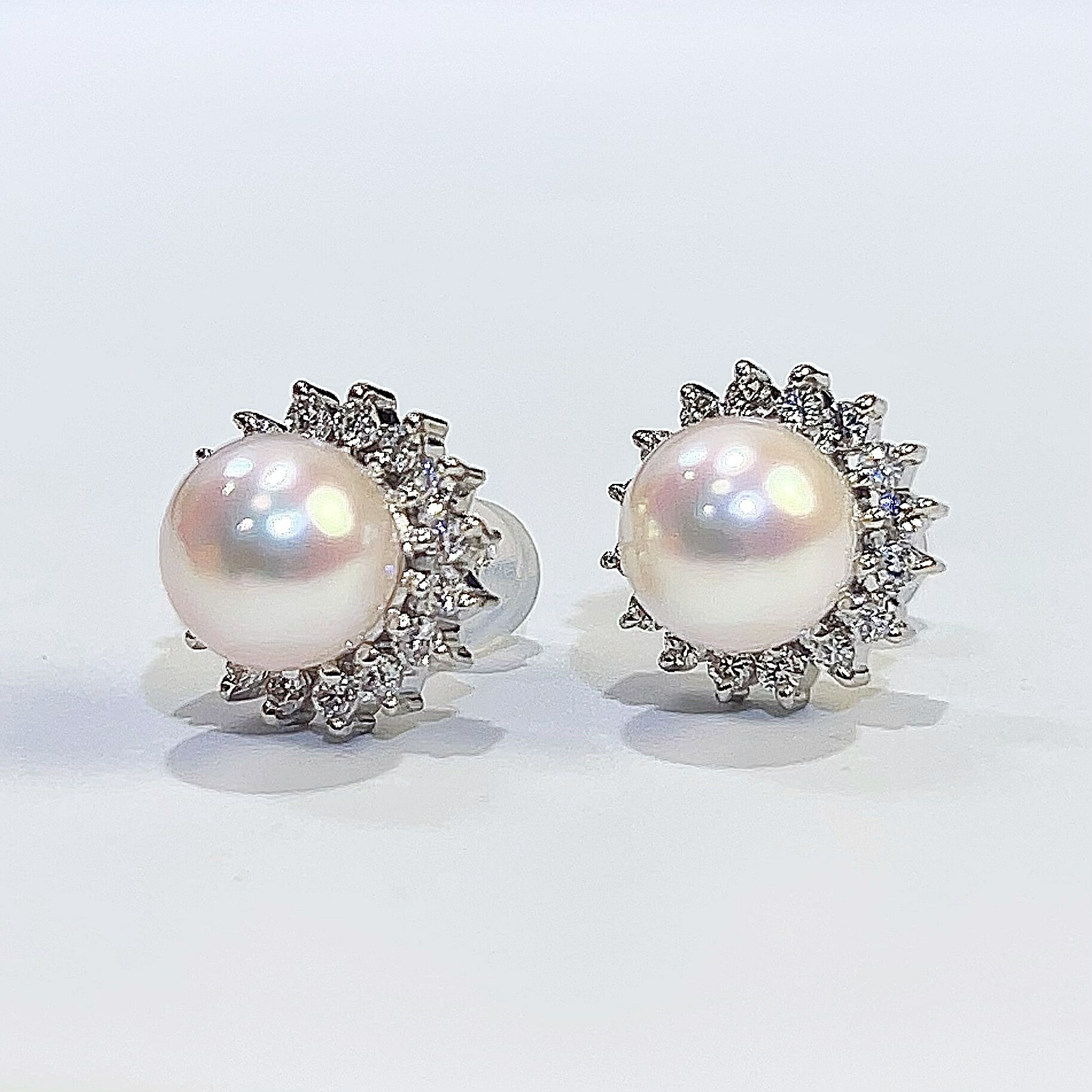 Pt900 アコヤパールダイヤピアス 希少サイズ 3.5mm 天然シルバー