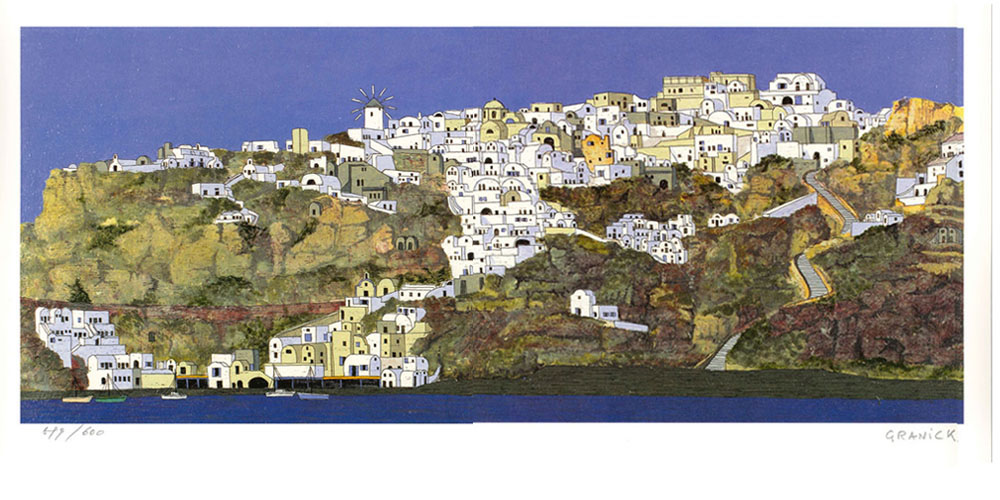 グラニック Granick 「ギリシャの村」 リトグラフ ダイヤモンド