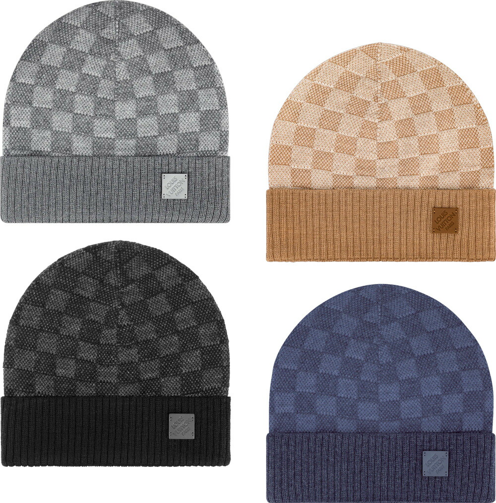 LVルイヴィトン ニット帽 リブ編み ロゴ刺繍 ホワイト 未使用に近い LV