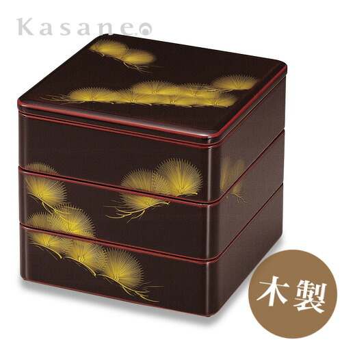 楽天市場】三段重 溜内朱 平安松沈金 送料無料 日本製 お正月 迎春