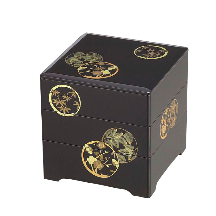 重箱 3段 会津漆器 会津塗 6.5寸 三段本重 雅花丸 黒 内朱 【公式通販】