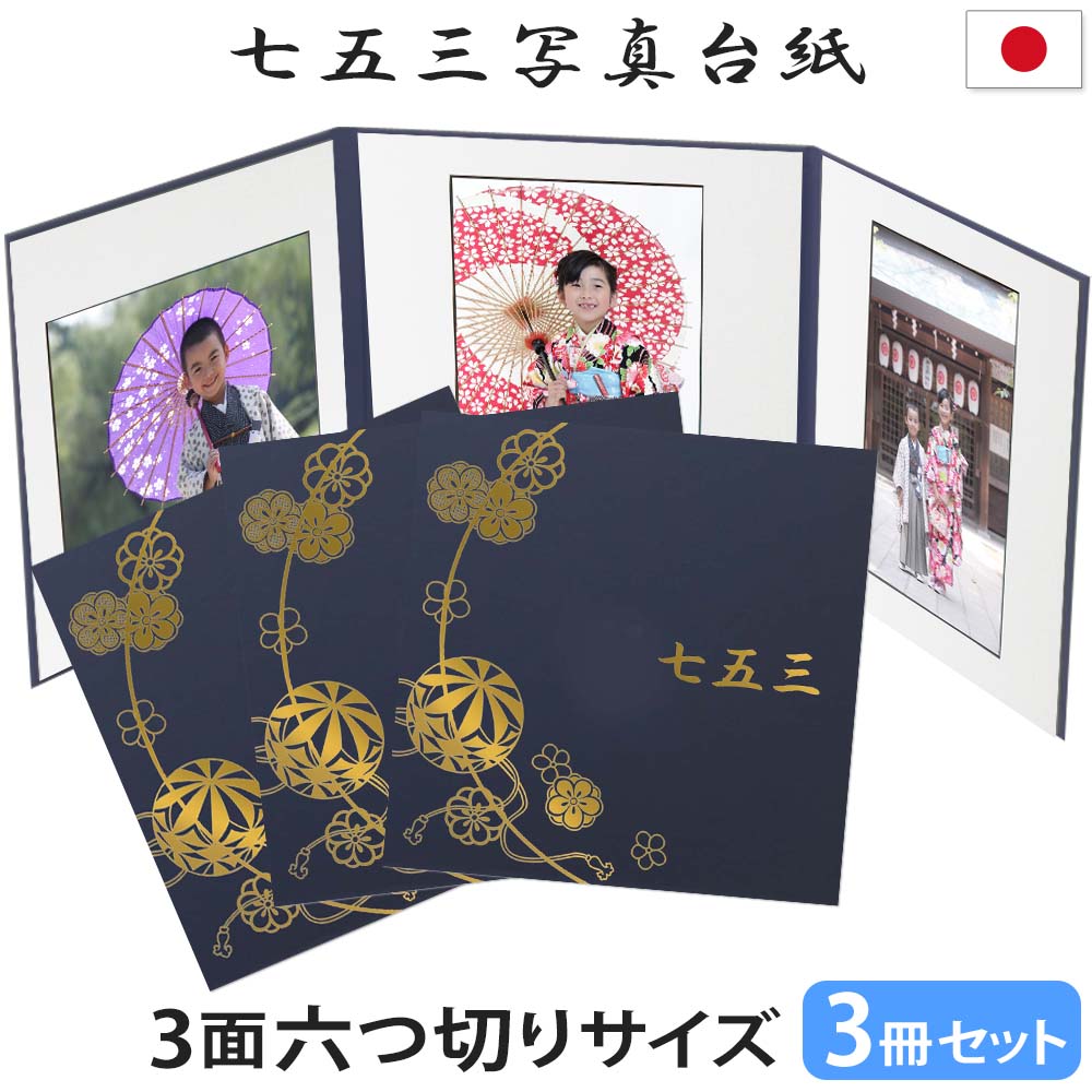 楽天市場】七五三写真台紙 3冊セット割 L 2L 六切り【3面六切り 紺
