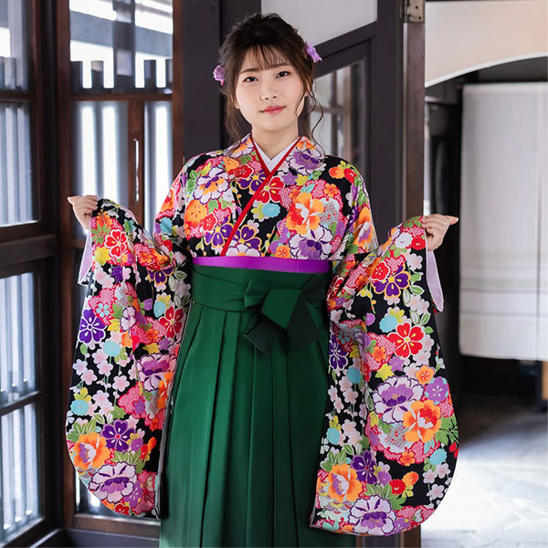 楽天市場】【中古品】卒業式袴セット 「二尺袖：黒 雲取かのこ柄に牡丹