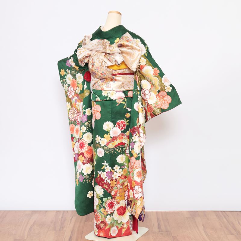楽天市場】【レンタル】 着物 振袖レンタル 成人式用 緑 一式フル