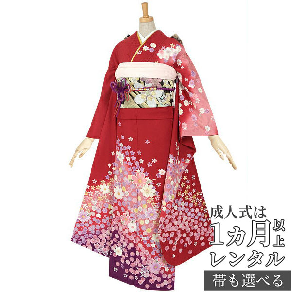 楽天市場】【成人式 振袖 レンタル】RS054 正絹 赤 桜吹雪フルセット