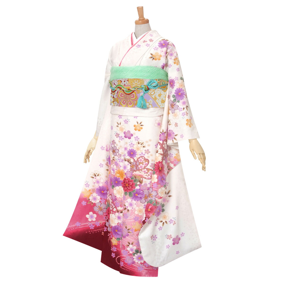 楽天市場】【成人式 振袖 レンタル】RS083 正絹 白 桜流水フルセット