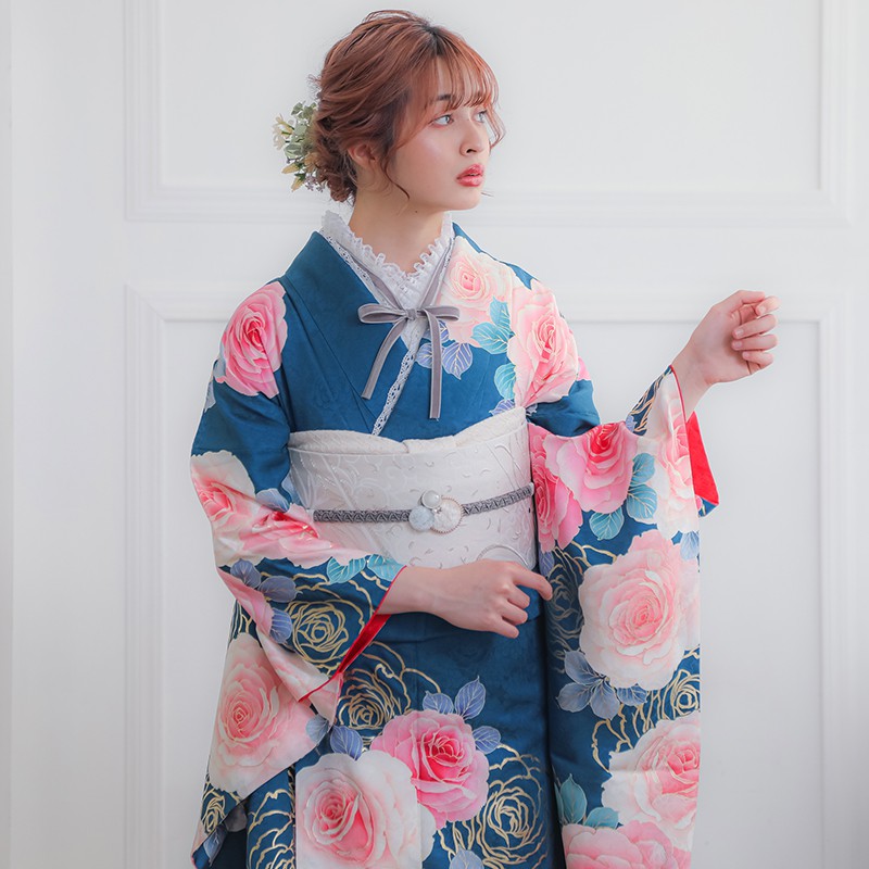 楽天市場】【成人式 振袖 レンタル】RS1489 正絹 藍 大輪薔薇 MIIA