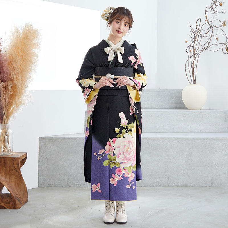 楽天市場】【成人式 振袖 レンタル】RS1407 正絹 黒 薔薇と蘭フル