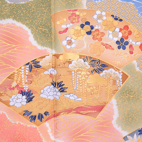 楽天市場】【成人式 振袖 レンタル】RS1666 正絹 緑 扇面草花文様フル