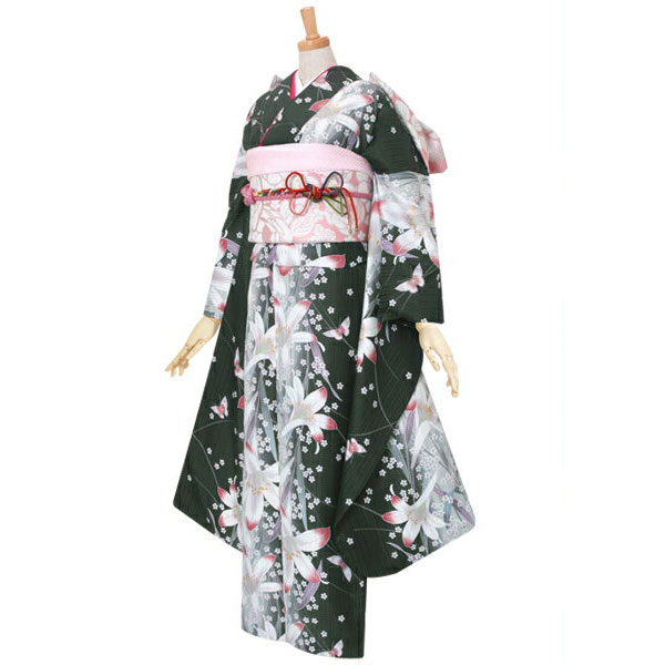 楽天市場】【成人式 振袖 レンタル】RS1681黒 百合カサブランカと蝶々