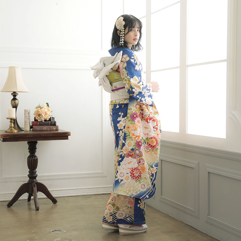 楽天市場】【成人式 振袖 レンタル】RS1618 正絹 青 枝垂桜に手毬牡丹