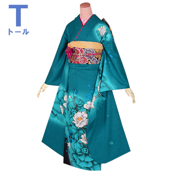 楽天市場】【振袖 レンタル】 結婚式 結納R1746 正絹 青緑 大輪花文様