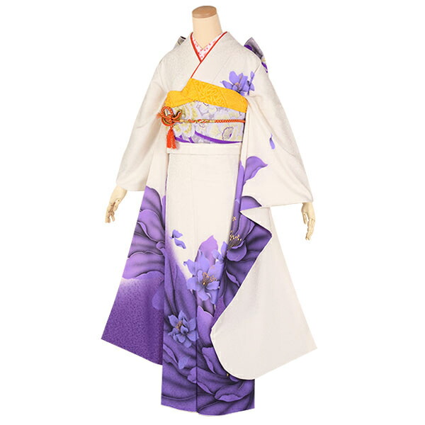 楽天市場】【成人式 振袖 レンタル】RS1747 正絹 白 紫の花（絹）フル
