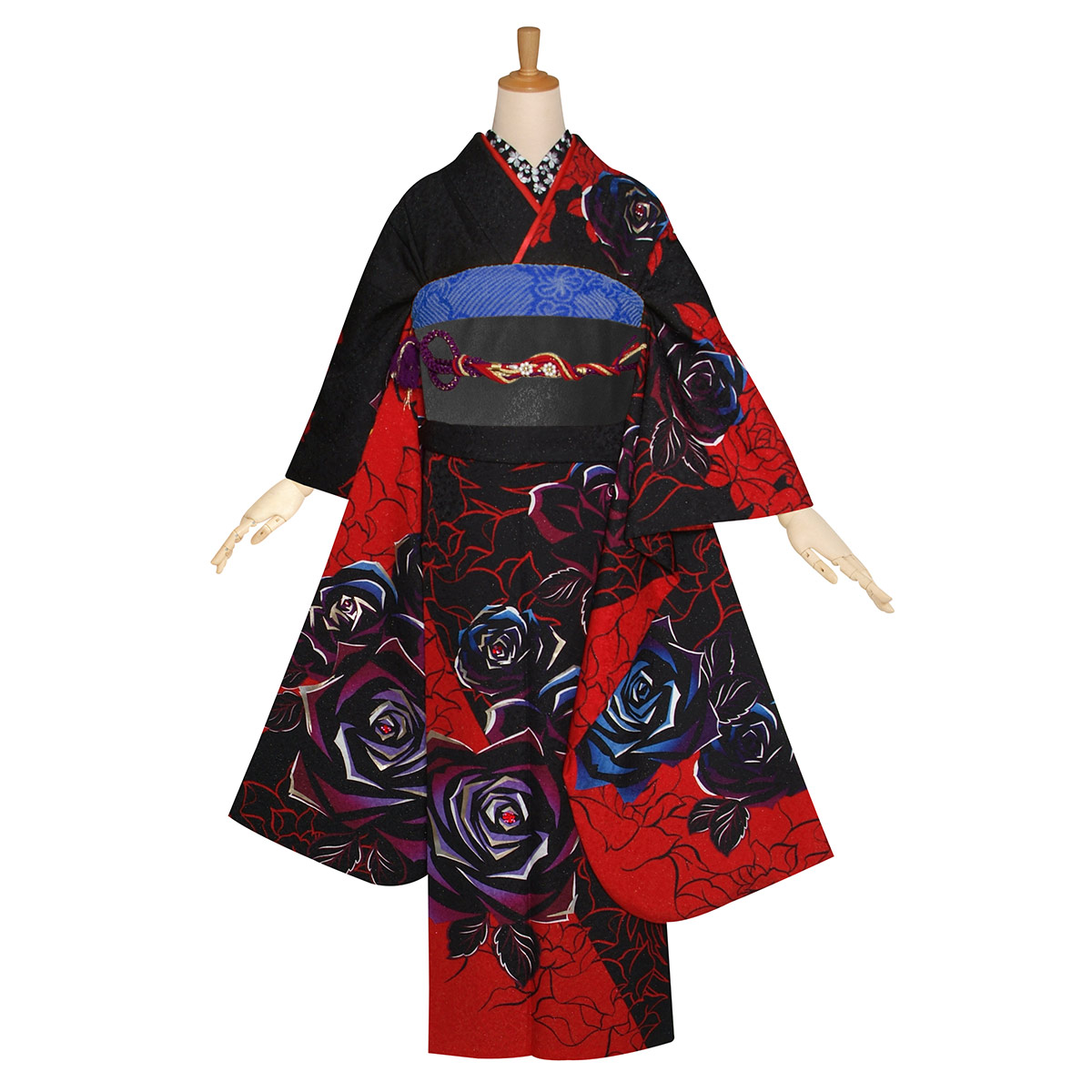 楽天市場】【振袖 レンタル】 結婚式 結納R1898 正絹 黒赤 薔薇 振袖