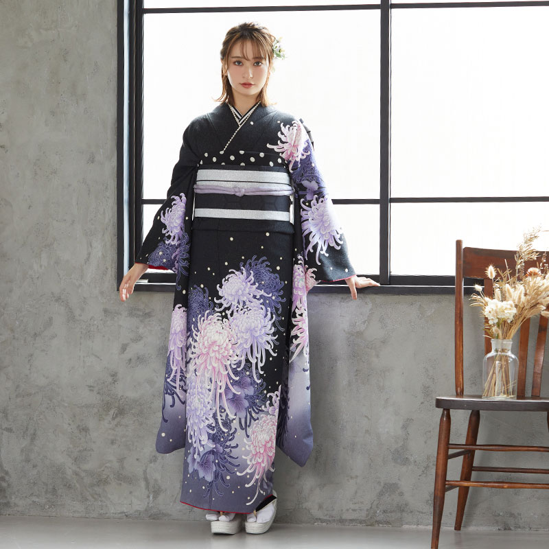 楽天市場】【成人式 振袖 レンタル】RS1069 正絹 黒 菊花フルセット