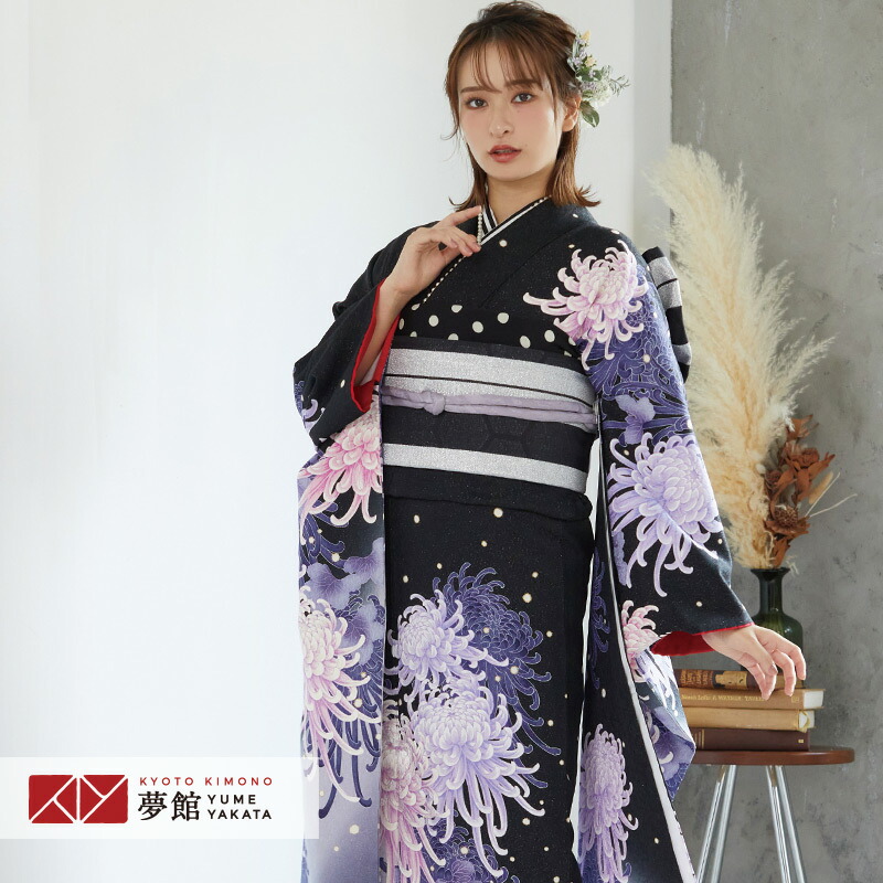 楽天市場】【成人式 振袖 レンタル】RS1069 正絹 黒 菊花フルセット