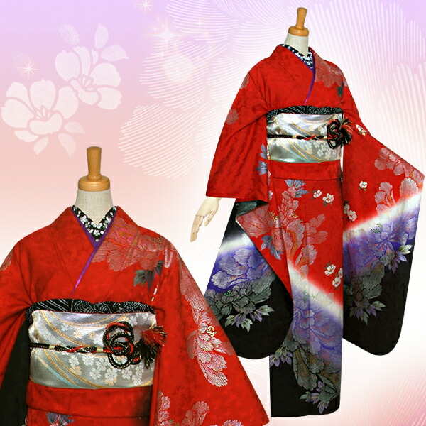 楽天市場】【成人式 振袖 レンタル】RS1097 正絹 赤 金銀彩牡丹フル