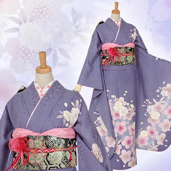 楽天市場】【振袖 レンタル】 結婚式 結納R1023 正絹 グレー 桜花 振袖