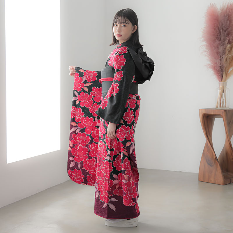 楽天市場】【振袖 レンタル】 結婚式 結納R1164 正絹 黒 紅桜花 振袖