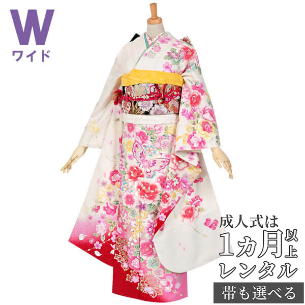 楽天市場】【成人式 振袖 レンタル】RS1109 正絹 白 桜牡丹と蝶フル