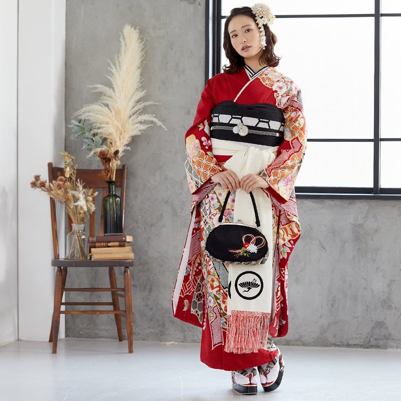 振袖 フルセット 金通し 辻が花 豪華 濃赤 可愛い 絞り m5 振袖 フル