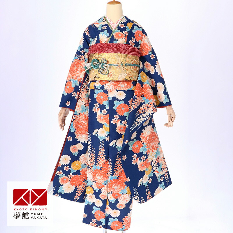 楽天市場】【成人式 振袖 レンタル】RS1263青 菊と藤の花フルセット