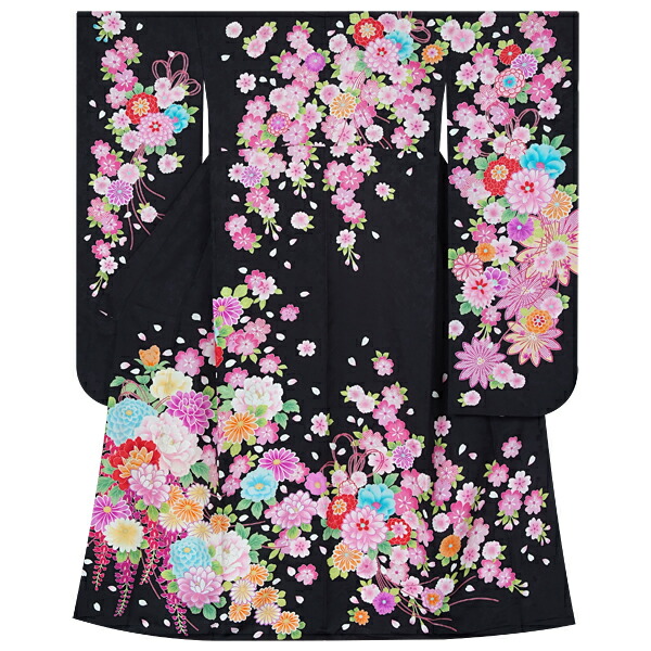 楽天市場】【成人式 振袖 レンタル】RS1293 正絹 黒 可愛い花束牡丹に