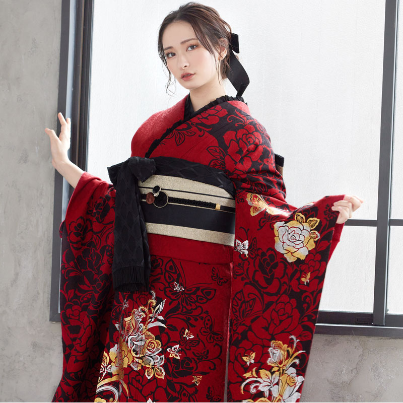 正絹の振袖 黒と赤の花柄 振り袖フルセット 楽天市場】【成人式