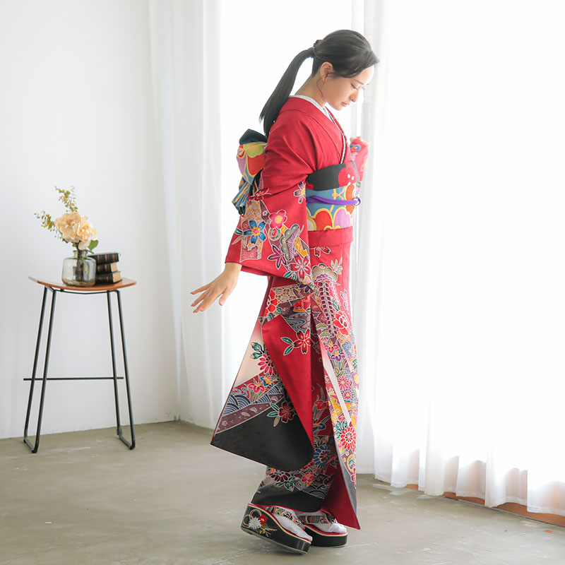 成人式 振袖フルセット 1133 正絹振袖 赤 花柄 成人式 振袖フルセット