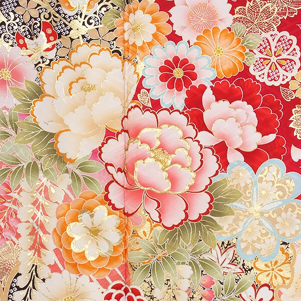 振袖 振り袖 成人式 フルセット 正絹 赤茶 赤 茶 絞り 牡丹 蝶 桜 花柄