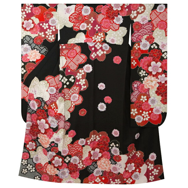 楽天市場】【成人式 振袖 レンタル】RS381 正絹 黒 絞り柄に牡丹と