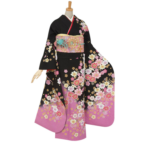 435 振袖フルセット 正絹 難あり 桃 ピンク 水色 紫 カラフル 435 振袖