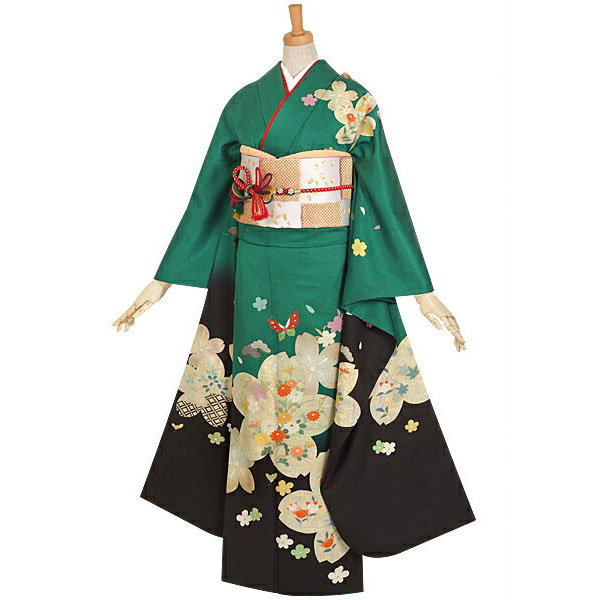 楽天市場】【振袖 レンタル】 結婚式 結納R665 正絹 緑 桜と春秋花